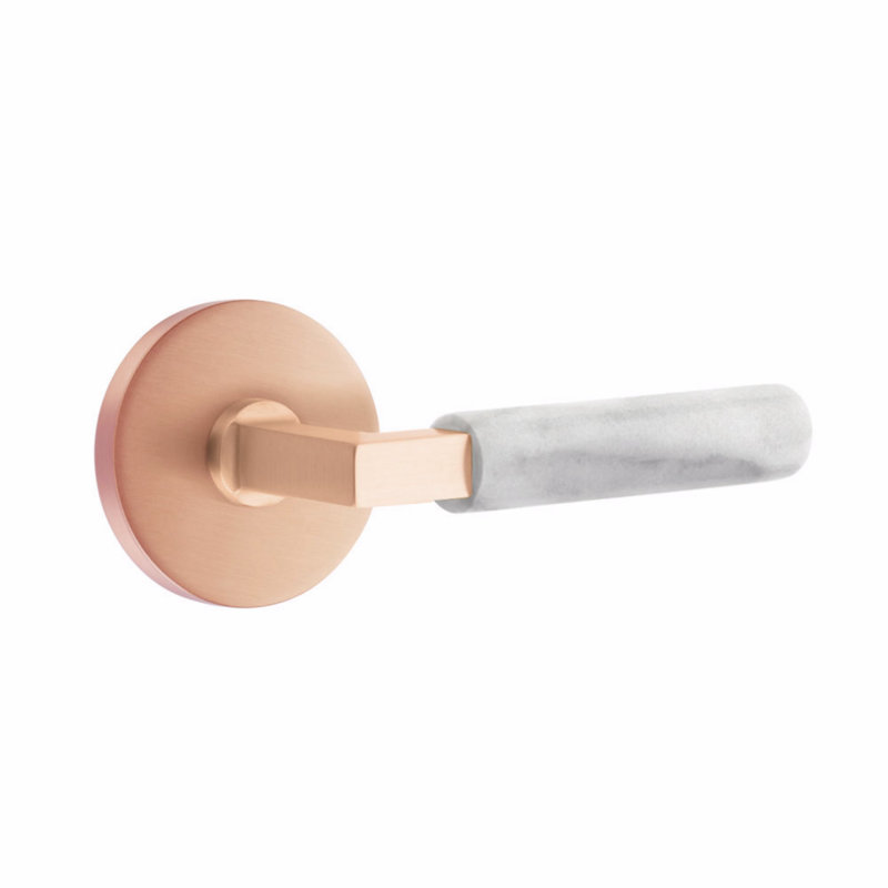 Ensemble de faux levier Emtek Select, rosette à disque, tige carrée en L, poignée en terrazzo clair