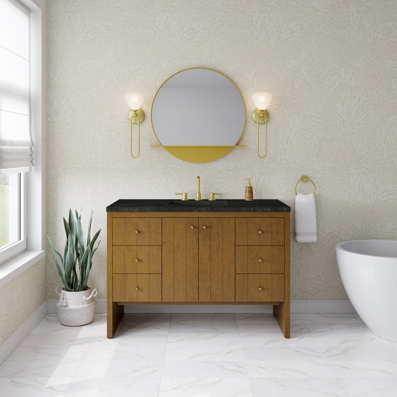 Hudson 48'' W Single Vanity, Honey Oak, Charcoal Soapstone, 8" Widespread