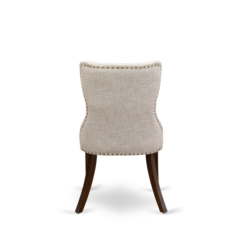 5 Piece Dining Set Includes a Rectangle Dining Room Table and 4 Doeskin Linen Fabric Upholstered Parson Chairs, Mahogany, 5