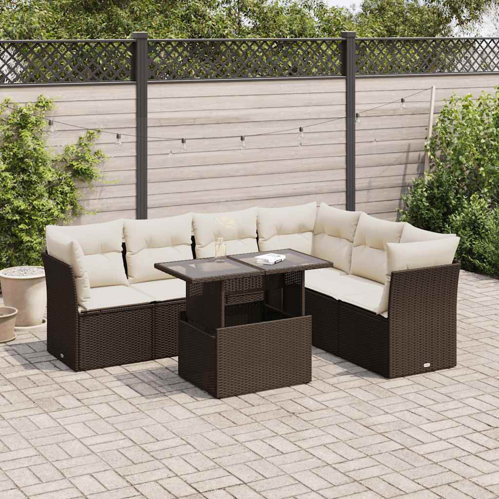 Vidaxl 7-Tlg. Garten-Sofagarnitur Mit Kissen Beige Poly Rattan