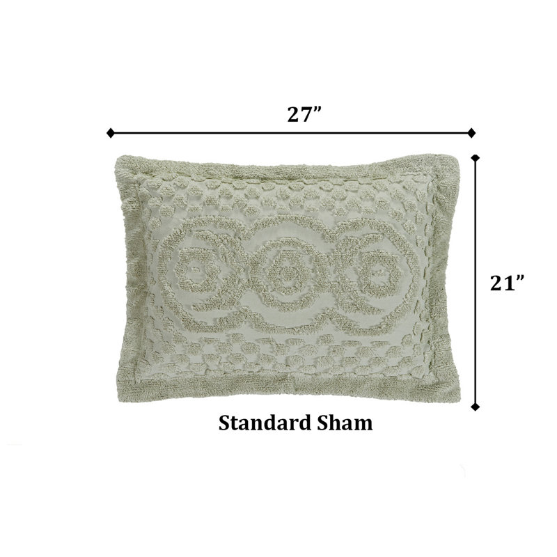 Heirloom 100% Cotton Chenille Tufted Standard Pillow Sham, Medallion Design, Soft Breathable Decorative Pillow Cover, OEKO-TEX Certified, Machine Washable, All-Season, 21" x 27", Sage