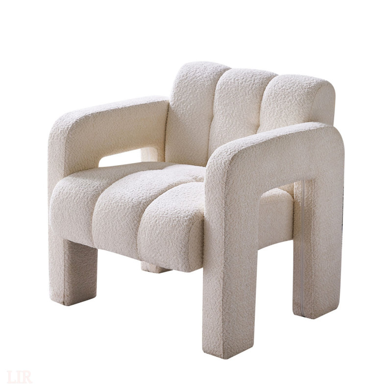 Chaise d'appoint pratique et large rembourrée, Beige bouclé