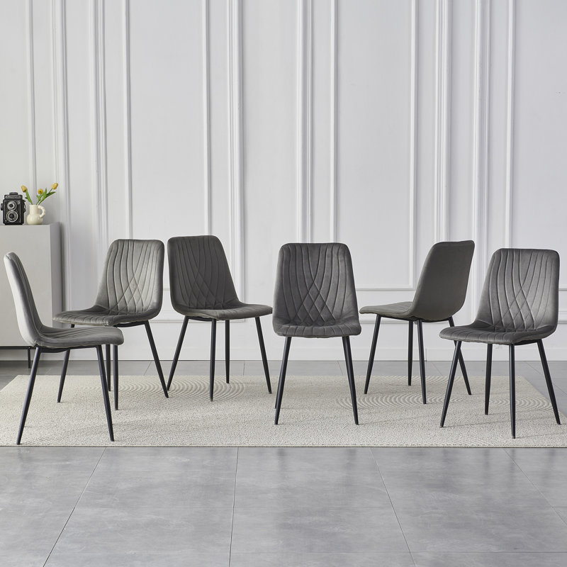 49cm H Tufted Velvet Upholstered Side Chair in Grey, 6