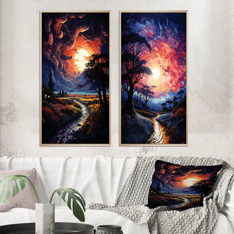 " Dramatic Lightning Nights " 2 - Pieces, Brown Framed, 32" H x 32" W