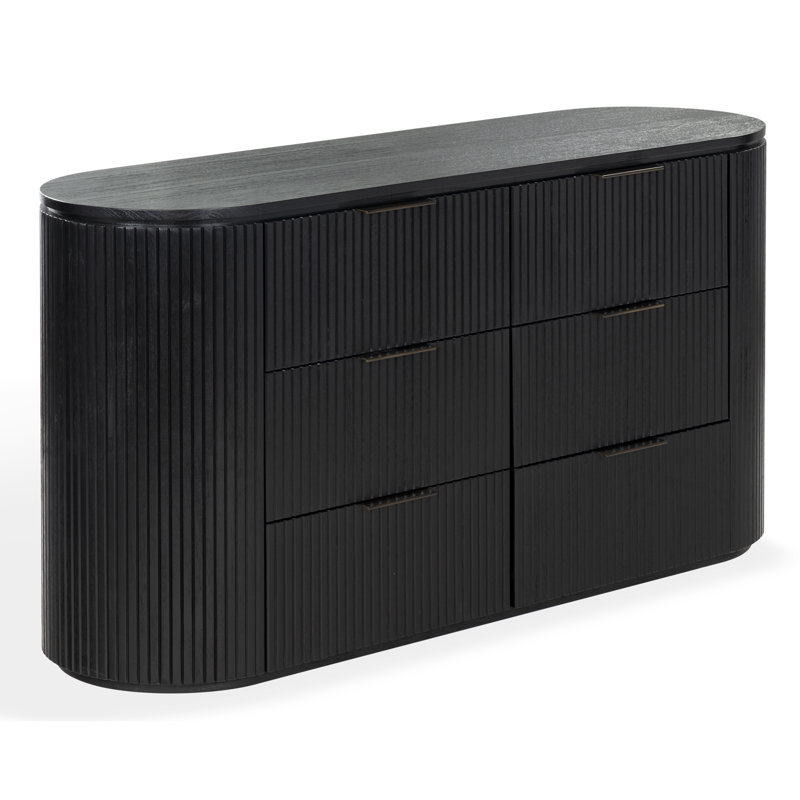 Commode cannelée à 6 tiroirs, Noir