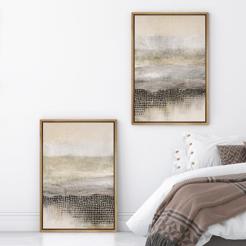 «Neutral Abstract Landscape Horizon Earth Tone Minimalist Scenic», reproduction d'art sur toile encadrée dans la chambre principale, 2 pièces