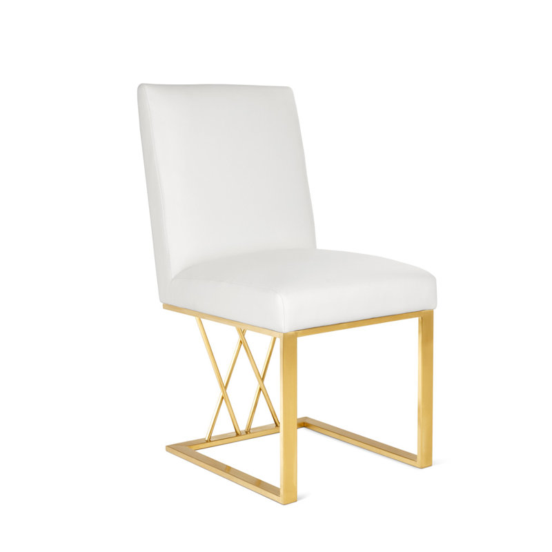 Chaise d'appoint rembourrée Nefi, Blanc, Doré