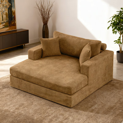56.3" Chenille Upholstered Extra-Wide Sofa Bed with Pocketed Springs & Metal Legs