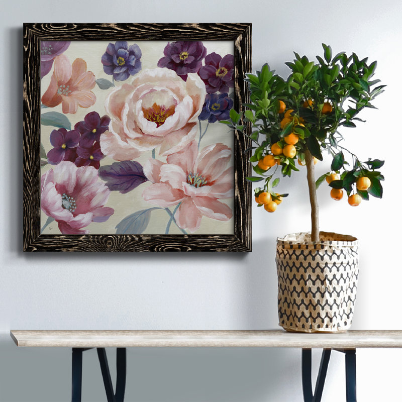 Soft Romance - Peinture sur toile encadrée, Toile avec cadre noir patiné, H 17 po x l 17 po x P 1,5 po