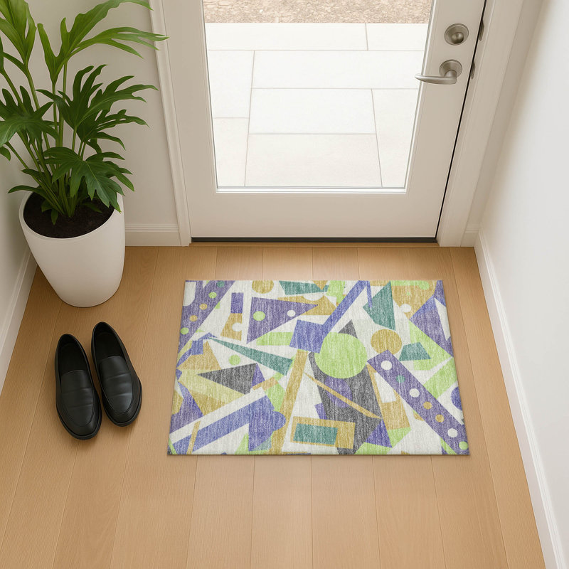 Premium Machine Washable Mehara AMF1693 Geometric Rug, Rectangle 1'8" x 2'6"