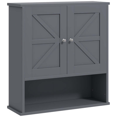 Kleankin Farmhouse Bathroom Wall Cabinet with Open and Adjustable Shelves, Perfect for Organized Storage and Rustic Decor