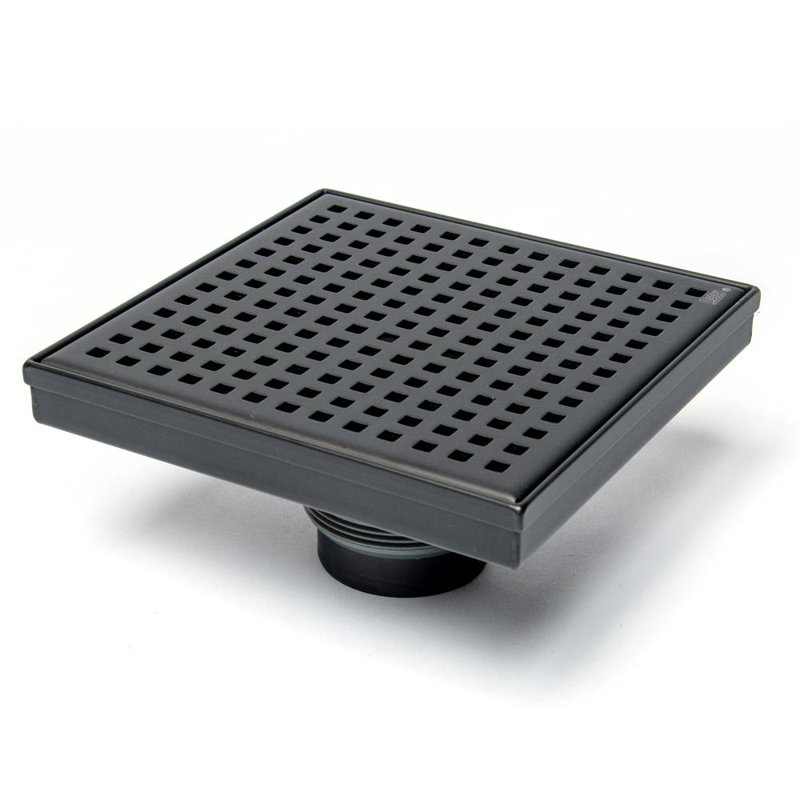 6 in. x 6 in. Stainless Steel Square Shower Drain with Square Pattern Drain Cover in Matte Black, 6" x 6", Matte Black