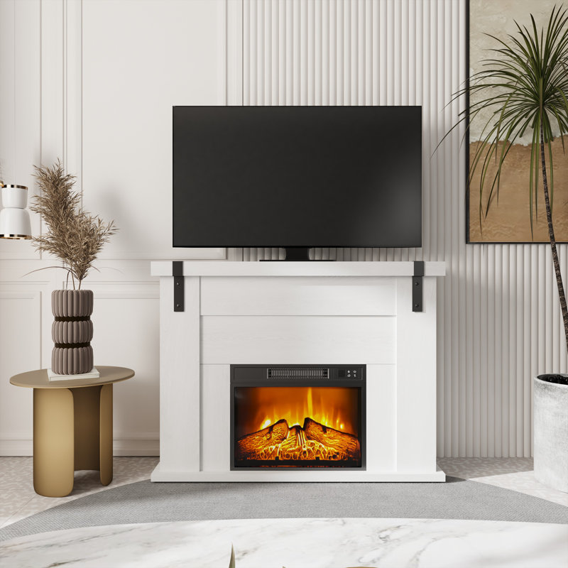 Modern White 46.45'' Electric Fireplace Mantel With Realistic Flame Effect And Highly Efficient Heating Function