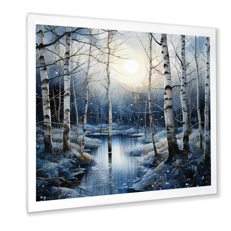 Birch Woods Mystic Moonlight IV, Cadre simple blanc, H 30 po x l 30 po x P 1 po