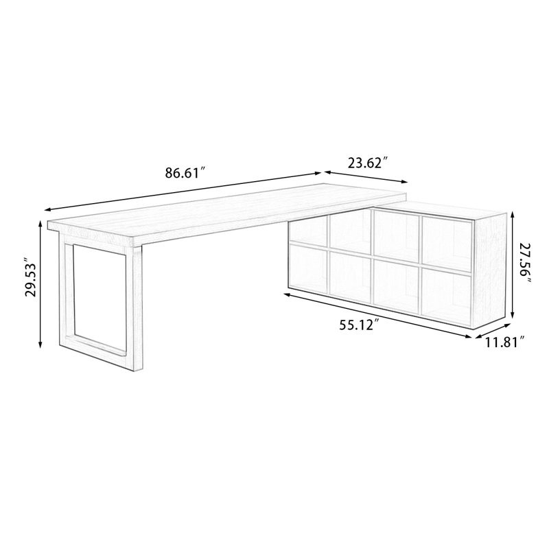 Bureau en bois massif en L Burlywood, Retour à droite, H 29,53 po x l 86,61 po x P 55,12 po