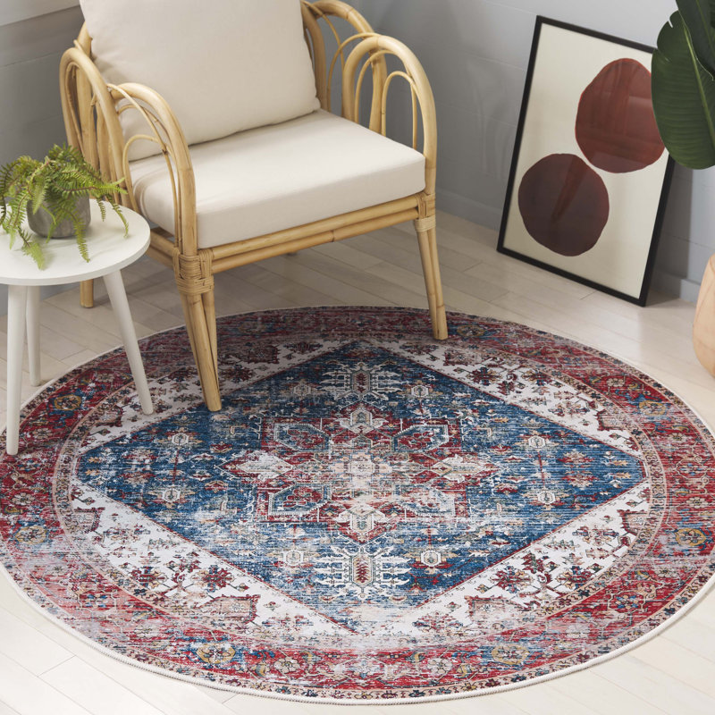 Sonia Oriental Blue/Red Area Rug, Round 5'
