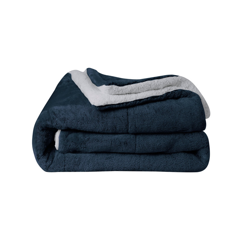 Navy King Reversible Faux Fur Comforter Set with Sherpa