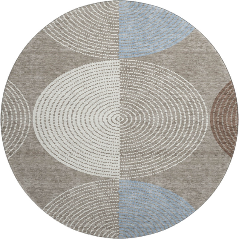 Premium Machine Washable Mayfield AMF2281 Geometric Rug, Taupe, 8' Round