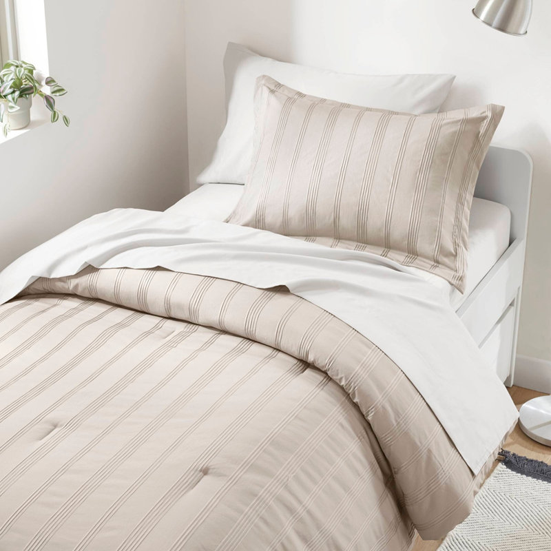 5-Piece Twin/Twin XL Woven Striped Comforter Set, Neutral