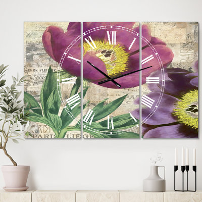 Horloge murale 3 panneaux Mauve
