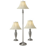 Daniela Brushed Steel Traditional Floor & Table Lamp Set