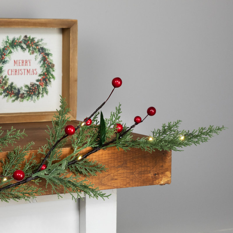 Pre-Lit B/O Pinecone Berry And Leaf Christmas Garland - 4.5' - Warm White Lights