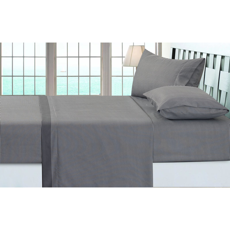 Ensemble de draps rayés en microfibre, Ensemble de drap pour lit très grand avec drap-ho, Rayure grise