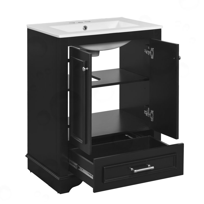 Ensemble de meuble-lavabo avec lavabo en céramique, Noir