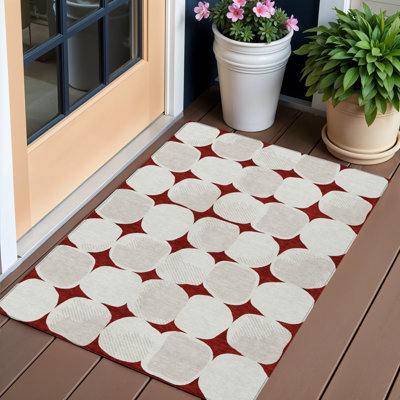 Tapis extérieur lavable abstrait bourgogne et ivoire 3 pi x 5 pi