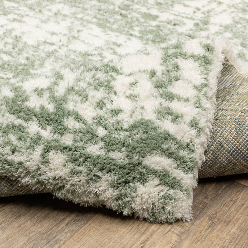 Tierney Distressed Etchings Green/ Ivory Area Rug, Rectangle 2' x 3'