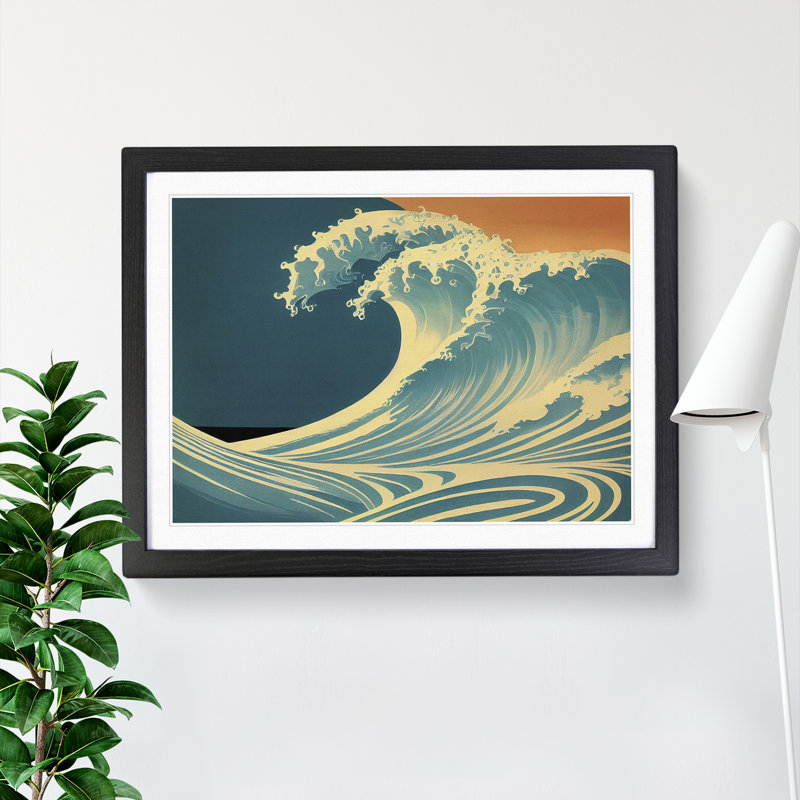 XH1022-6113X Modern Japanese Wave - Single Picture Frame Print, 25cm H x 34cm W x 2cm D, Black