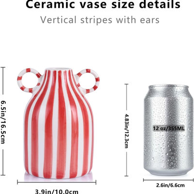Red And White Striped Ceramic Vase Small Decorative