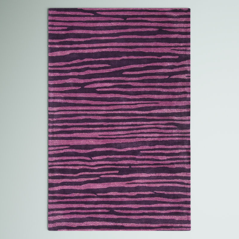 Chanler Striped Handmade Tufted Plum/Black Area Rug, Rectangle 3'6" x 5'6"