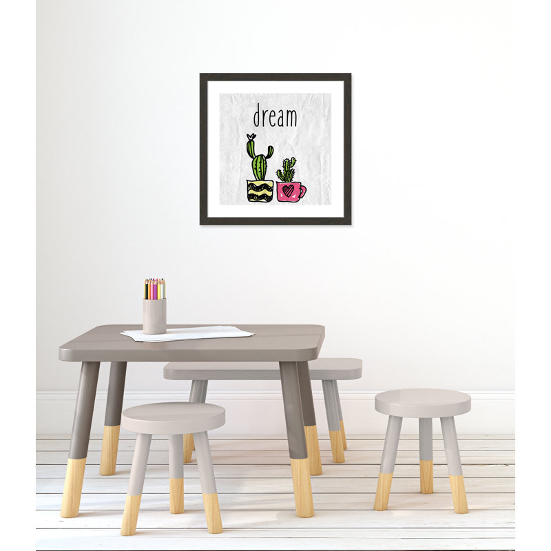 «Cacti A», art encadré, H 22,5 po x l 22,5 po x P 0,6 po, Cadre plat à grain de bois noir