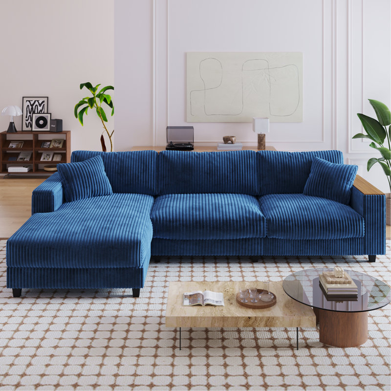 114.5" Corduroy Couch With 2 Pillows Oversized Sofa L Shaped Sectional Couch With Reversible Chaise With Two Armrests Hidden Storage Space Sectional Couches For Living Room