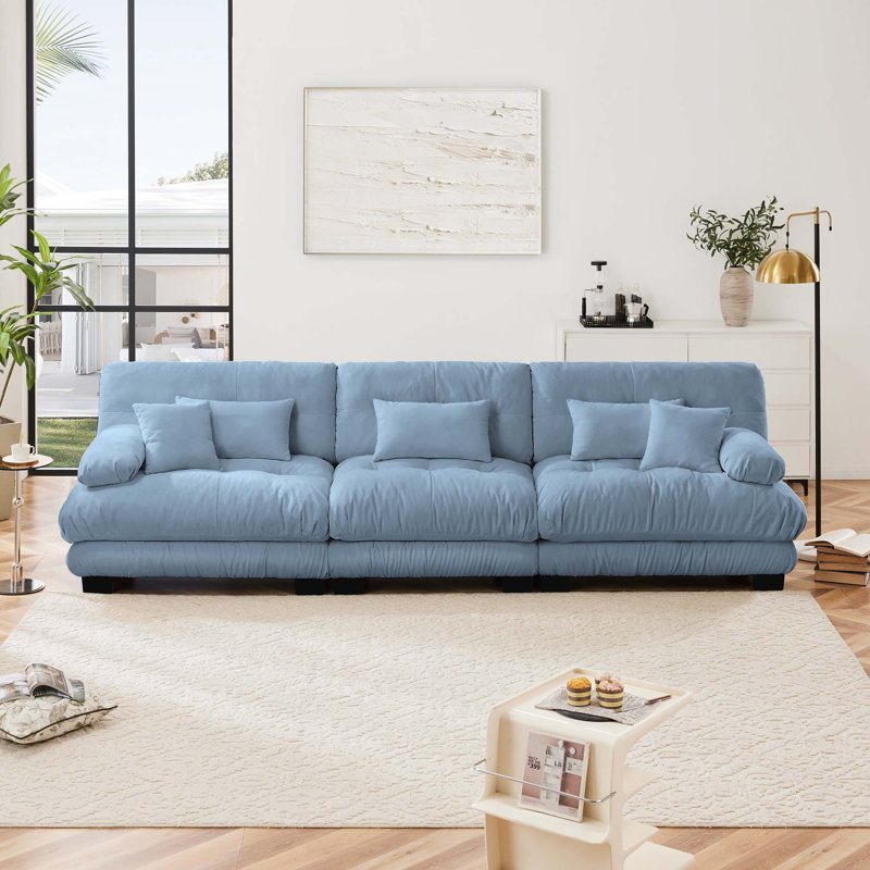 Cioffred Modern Chenille Upholstered Boneless Sofa, Blue Chenille, 133.8''L x 36'' D x 35.4''H