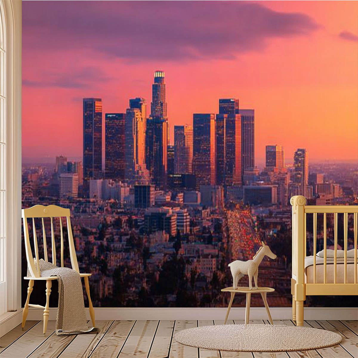 Latitude Run® Peel and Stick Wallpaper Wall Mural LA pinky sunset Wall ...