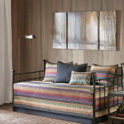 6 Piece Reversible Daybed , Multi Stripe Pattern, Twin Mattress, Cover, , 3 Shams, Decorative Pillow, Easy To Clean Cover Piece, Multi Style, Size, Machine Washable