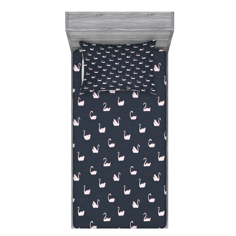 Swan Microfiber Patterned Fitted Sheet, Twin XL Fitted Sheet with 1 Pillowcase