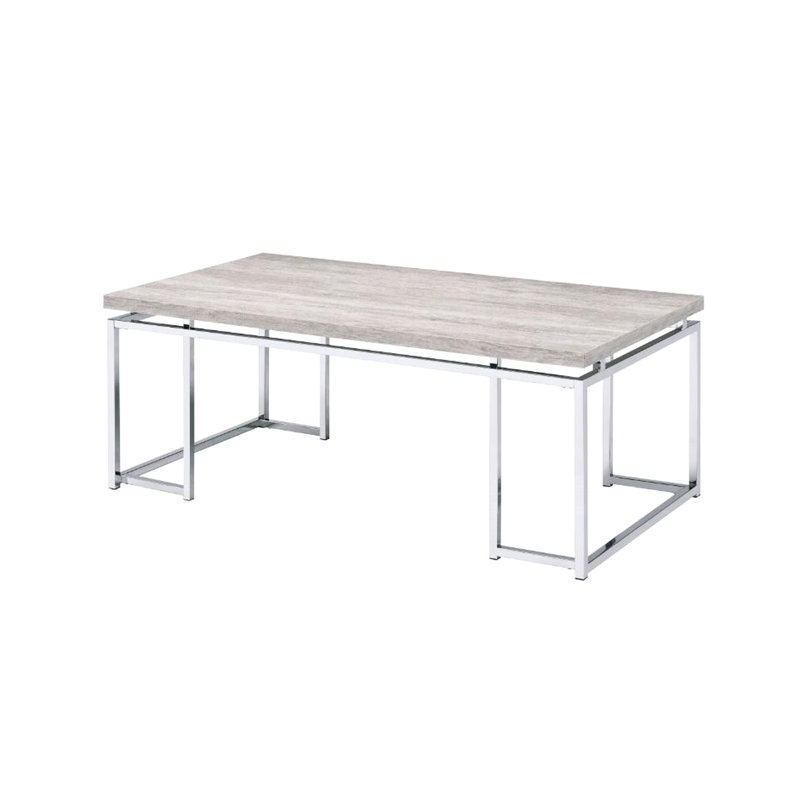 Table basse rectangulaire avec plateau en bois massif et table de style traîneau moderne en métal
