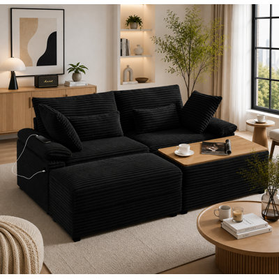 Canapé multifonctionnel à 3 places en velours côtelé avec 2 poufs de rangement réversibles