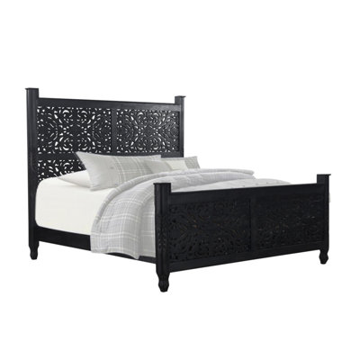  Brighton Carved Solid Wood King Black Bed — King, Black