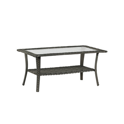 Outdoor Wicker Frame Table With Glass Top