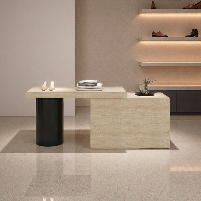 Table de présentation minimaliste beige, Beige/noir, H 31,5 po x l 78,74 po x P 23,62 po
