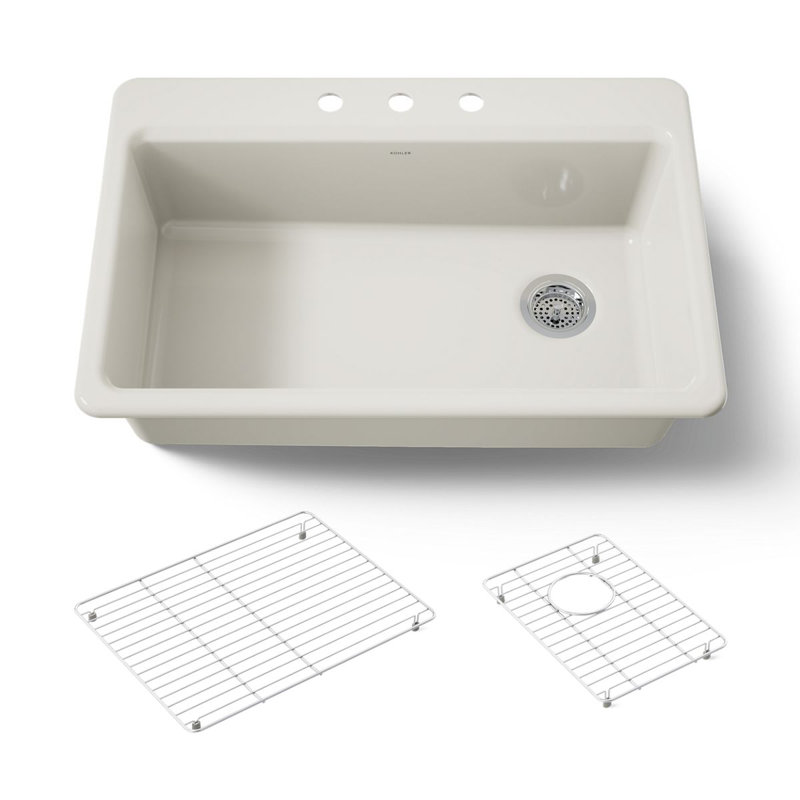 Riverby 33" Top-Mount Single-Bowl Kitchen Sink, Biscuit, 3 hole