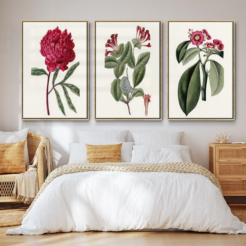 Ensemble de 3 pièces encadrées sur toile Lazuli I, Cadre en bois naturel, H 27 po x l 54 po