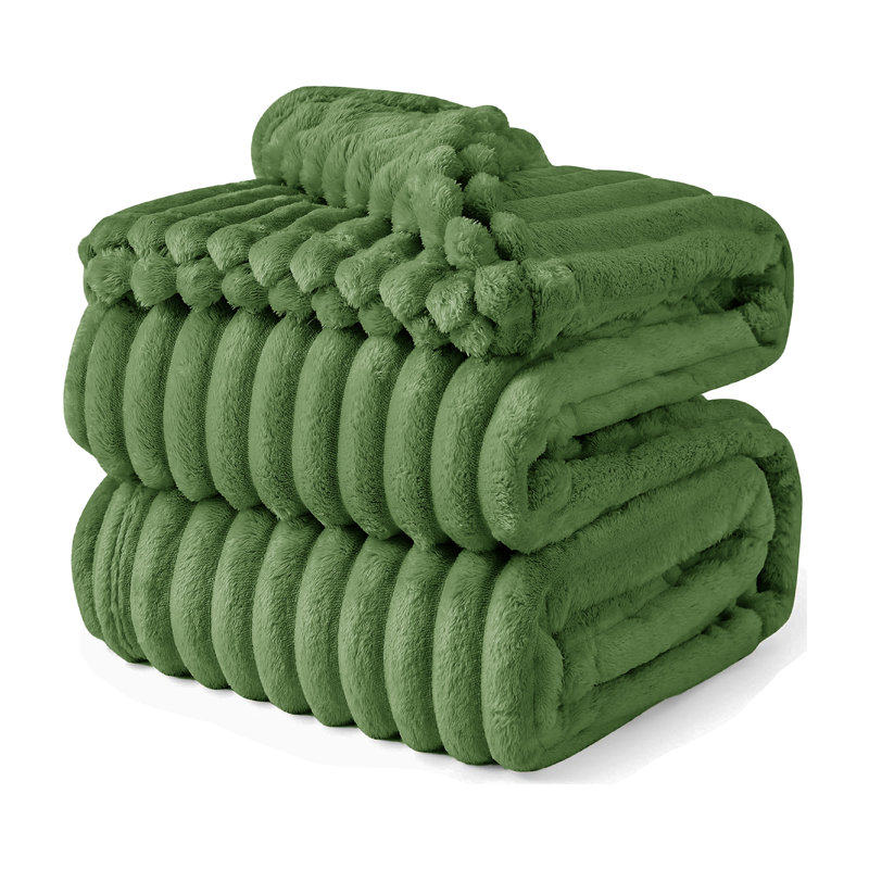 Hambree Luxury Jumbo Chunky Cord Fur Blanket, Olive