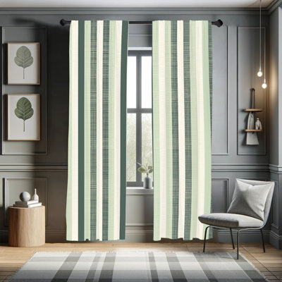 George Oliver Retro Curtains, Classical Stripes Art Vintage, Pair of 28", Pistachio Green