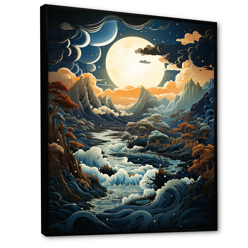 Fantasy Oceanic Dreamscape sur impression sur toile, Cadre flottant noir, H 40 po x l 30 po x P 1,5 po