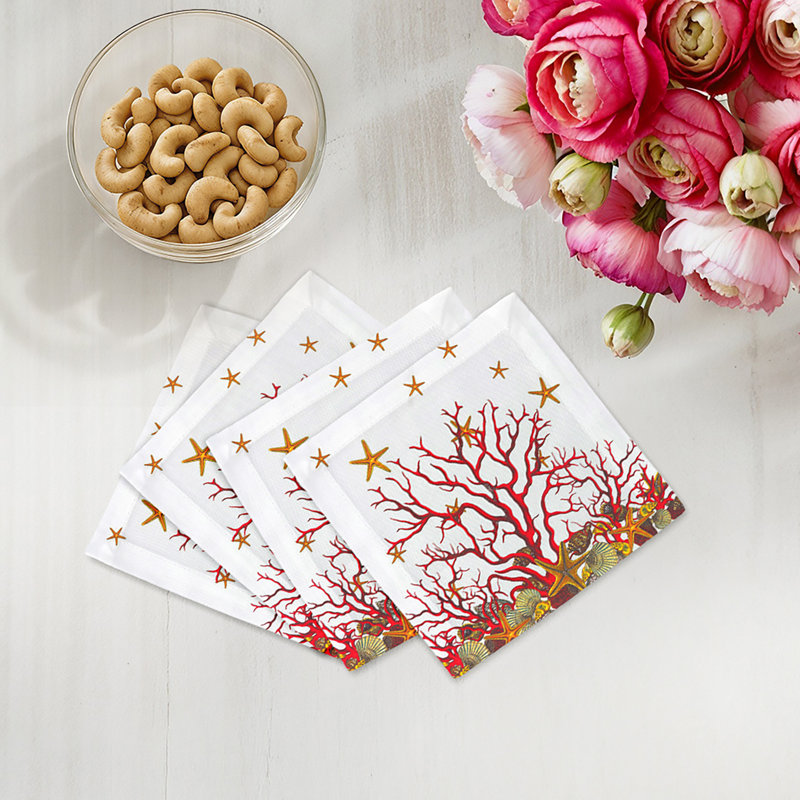 Square Napkins, White Red